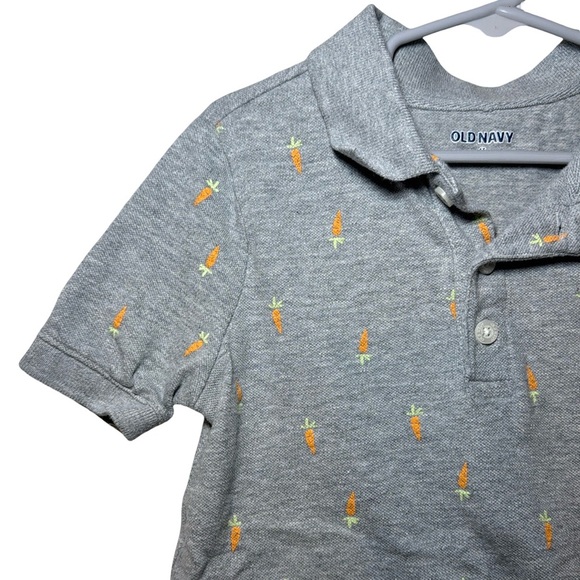 Old Navy Toddler Boys Short Sleeve Pique Polo Shirt Grey with Carrot Print 4T - Picture 5 of 8